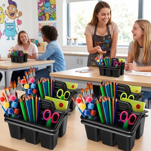 GlikCeil 24 Pcs Classroom Caddy Storage Basket with Handle,Black - Image 2