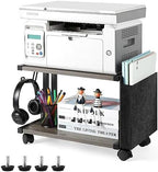 BTY Printer Stand Under Desk Printer Table with Storage Small Printer Cart with Wheels 2 Tier Desktop Printer Stands for Home Office Fax Machine Scanner Files (Grey) by BTY