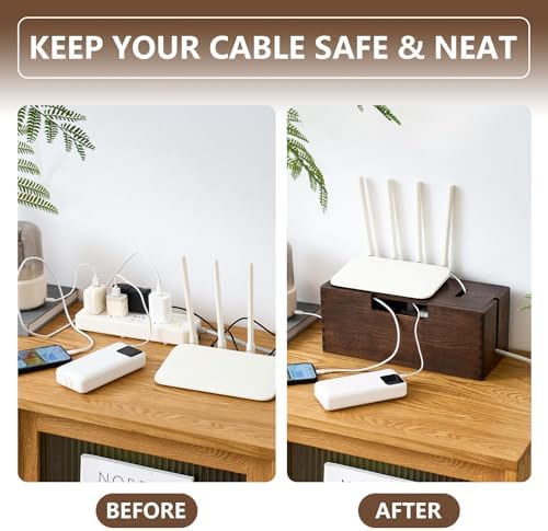 Oak Wood Cable Management Box - Large Cord Hider & Organizer with Magnetic Lid for Desk & Floor Cables in Home Office, Living Room, Bedroom (Walnut) - Image 5