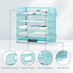 2 Pack 5-Tier Blue Desk Organizer with Handle Mesh Desk File/Paper Organizer Letter Tray for Office, School and Home Easy Installation - Image 3