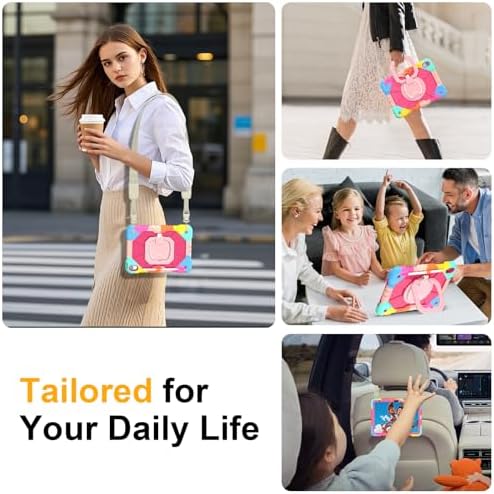 Case for iPad (A16) 11th/10th Generation 11/10.9 Inch 2025/2022, Ubearkk for iPad a16 case with Screen Protector, 360 Degree Rotating Stand Shoulder Strap Pencil Holder,Colorful Pink - Image 5
