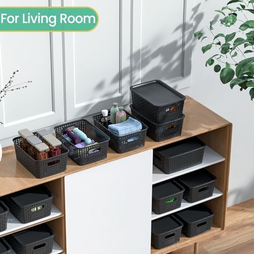 Ohmlove 8 Pack Plastic Storage Baskets with Lids for Organization - Image 4