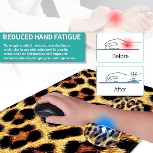 Keyboard Mouse Pad Set, Extended Gaming Mouse Pad+Ergonomics Keyboard Wrist Rest Support, Memory Foam, Easy Typing Pain Relief, 4Pcs XL Ultra Thick Desk Mat,Leopard Print Animal Skin - Image 5