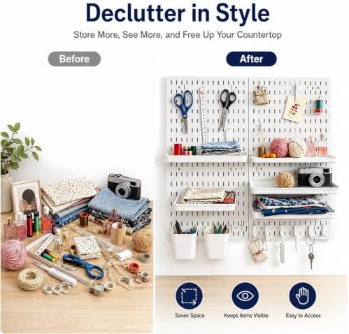 PSLER 22"×22" White Pegboard Kit with 17 Accessories, Garage Office Storage - Image 3
