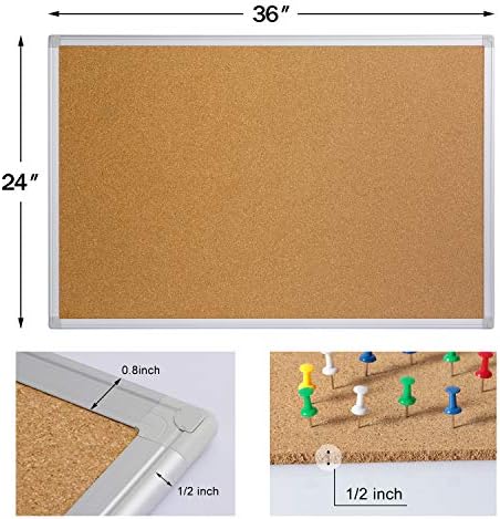 2-Pack Cork Board Bulletin Board 24 x 36, Silver Aluminium Framed 2x3 Corkboard, Office Board for Wall Cork, Large Wall Mounted Notice Pin Board - Image 3