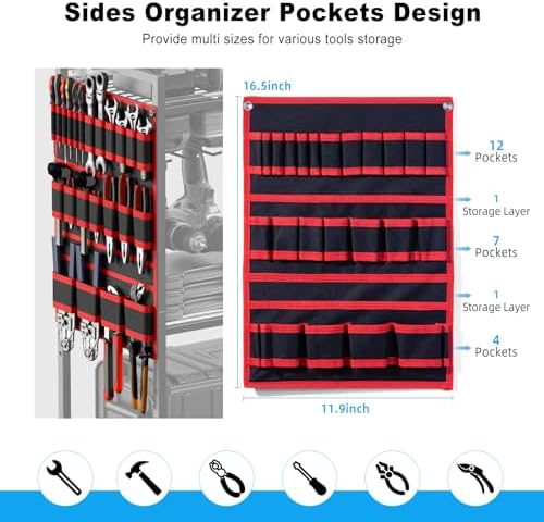 JUNNUJ Power Tool Organizer Cart with Charging Station, 6 FT Cord, Red - Image 3