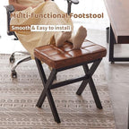 Foot Stool Small Ottoman Foot Rest Padded Foot Stool Desk for Under Office Desk Vanity Stool Bamboo Footstool Sofa Footrest Shoe Stool Small Foot Stools (Black Legs + Patterned Brown) - Image 3