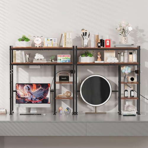 Aetheris Desktop Organizer Shelf, 30" Wooden Office Storage Rack with Outlets, Display Shelf Rack with Light Strip, 5 Tier Desktop Display Rac, Desk Shelf, Desk Hutch for Computer Monitor, Brown - Image 6