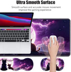 4 in 1 Ergonomic Memory Foam Mouse Pad Wrist Rest Set, Large XXL Gaming Desk Pad + Keyboard Wrist Rest + Mouse Wrist Cushion + Coaster for Home Office Study Gaming, Cats Under The Moon - Image 3