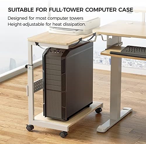 EUREKA ERGONOMIC PC Stand Computer Cart, Height Adjustable Tower Stand 2-Tier Suit for ATX Case Printer, Metal Rolling Cart on Wheels for Gaming Home Office, Maple - Image 5