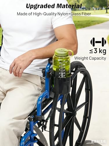 JOYTUTUS Wheelchair Cup Holder 2 Pack, 2-in-1 Walker Cup Holder with 6.4'' Storage Box, Drink Holder for Bottle with Handle, Fit for Wheelchair, Walker, Rollator, Stroller, Camper, Golf cart (Large) - Image 4