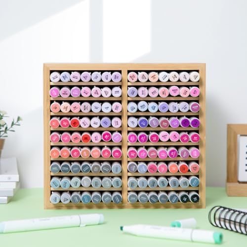 Ohuhu Bamboo Marker Organizer, Wooden Desktop Storage Holds 126 Markers - Image 5
