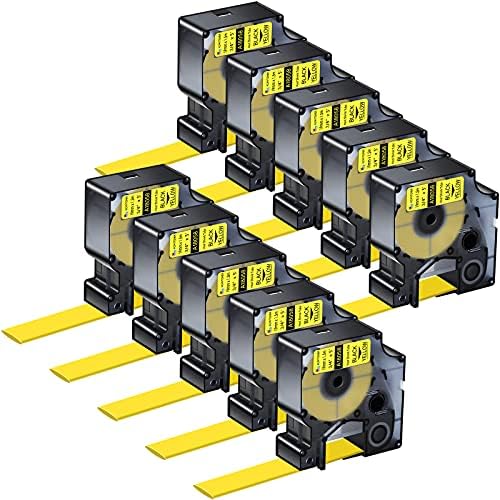 10 Pack Compatible for Dymo Rhino 18058 Black on Yellow 3/4" x 4.9' Industrial Heat Shrink Tube Labels for Rhino 4200 5000 5200 6000 3M Label Maker by KCMYTONER