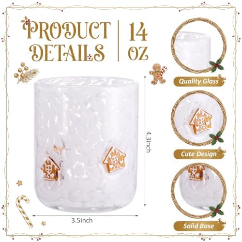 SiliFine 2 Pcs Gingerbread House Icon Juice Glasses - 14oz Christmas Stemless Wine Drinking Coffee Glass Cup for Home Party Supplies & Gift - Image 3