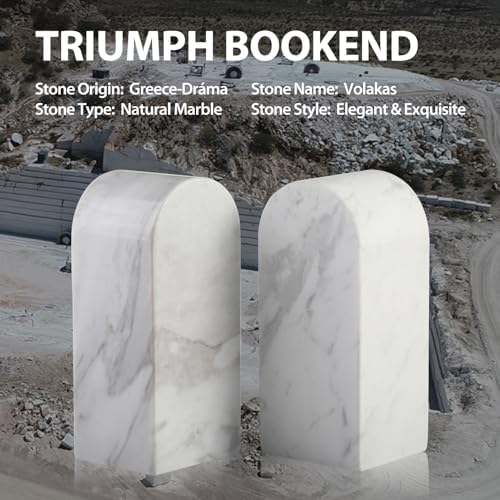 Koville Luxury Greek Marble Bookends for Shelves, Decorative Book Ends, 7lbs Heavy-Duty Marble Book Holders, Bookshelf Apartment Decor for Normal Books/CD/Video Games(Volakas) - Image 4