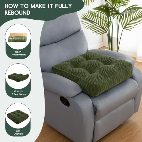 HIGOGOGO Tufted Corduroy Recliner Seat Cushion for Elderly, 20x20x5 Inch Large Square Seat Cushion for Recliner Chair, Floor Pillow, Office Chair, Car, No Pressure on Thighs, Dark Green - Image 6