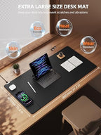 Mouse Pad with 15W Wireless Charging, XXL Large Leather Desk Mat, Black - Image 3