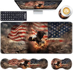 Keyboard Wrist Rest and Mouse Pad with Wrist Support Set Ergonomic Coaster,Memory Foam,Easy Typing Pain Relief,Large XL Desk Mat 31.5"x 11.8",Bald Eagle with USA Flag by CICPLKSE