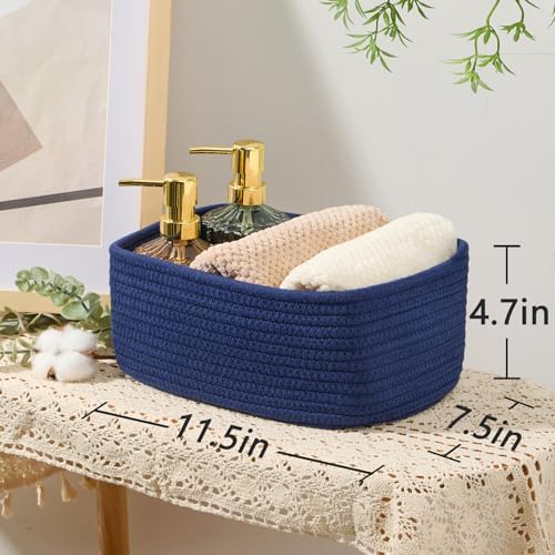 MiniArk Small Storage Baskets for Organizing | Closet Organizer Bins | Shelf Toy Basket | Woven Rope Baskets | Cube Decorative Box | Shallow Basket | 11.5x7.5x4.7” | 4 Packs Navy Blue - Image 3