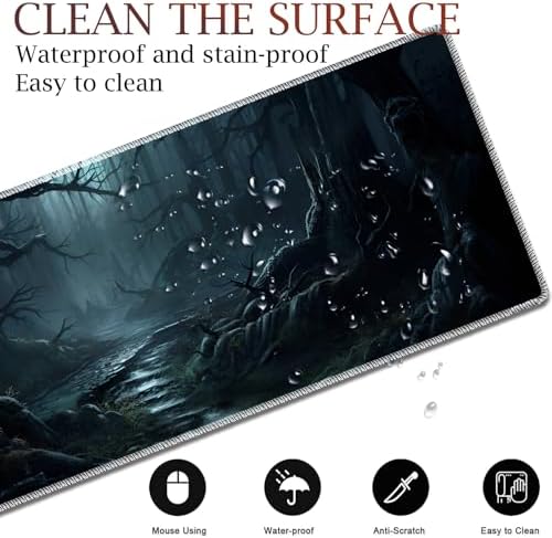 Large Gaming Table Pad 31.5 "x 11.8" + Keyboard Wrist Pad + Mouse Wrist Pad + Coaster Non-Slip Base 4-in-1 Set, Ergonomic Memory Foam, Easy Typing Pain Relief, Strange Mysterious Dark Forest - Image 7