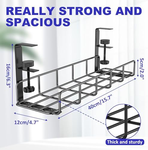 Under Desk Cable Management Tray No Drill Steel Rack Black - Image 5