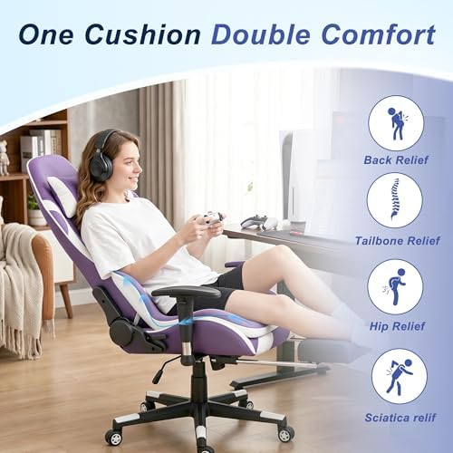 Seat Cushion for Office Chair and Car, Ergonomic Memory Foam Seat Cushion with Lumbar Support Pillow, Orthopedic Cushion for Sciatica & Back Pain, Purple & Light Gray - Image 4