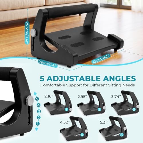 5-Level Adjustable Foot Rest Under Desk, Ergonomic Footrest with Removable Memory Foam and Massage Roller, Sturdy Office Foot Stool and Leg Support for Work & Home, Non-Slip Base, Black - Image 2