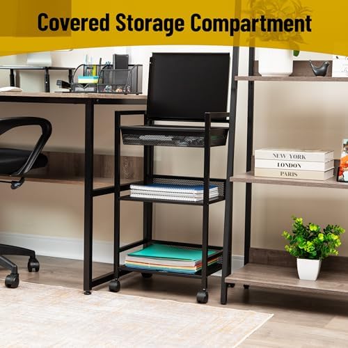 Mind Reader Cart with Covered Compartment, Office Organizer, Storage, 3-Tier, Office, Metal, 15.5" L x 11" W x 28.25" H, Black - Image 6