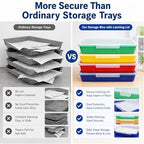 Svartur Flat Storage Bins with Lids, Letter Size Paper Storage Bins Set of 4, Stackable Classroom Turn In Bins with Secure Latching Lid, Plastic Storage Organizer for Teachers, Office & Home - Image 6