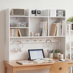 Dorm Desk Hutch with Pegboard, White Desktop Bookshelf by Unknown