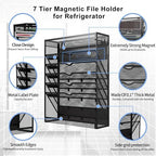 7-Tier Magnetic File Holder, No Drilling Wall File Organizer, Hanging File Organizer, Vertical Holder Rack for File Cabinets, Whiteboard, Refrigerator - Image 6