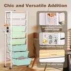 Rolling Cart with Drawers, Rolling Storage Cart with Large Plastic Drawers & Wooden Tabletop, Utility Cart with Pegboards & Basket, Storage Drawers Cart for Living Room, Classroom, Bedroom, Office - Image 4