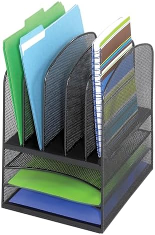 Safco 3266BL Onyx Mesh 5 Sorter, 3 Tray Desktop Organizer. Durable Steel Mesh Construction -3 Horizontal Trays. Multifunctional Use Ideal for Cubicles, Home Offices, Mail Rooms & Classroom by SafcoProducts