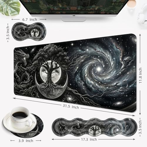 Desk Mat, Mouse Pad with Wrist Rest, 4-in-1 Large Mouse Pads for Desk, Ergonomic Mouse Pad and Keyboard Wrist Rest Gaming Keyboard Mat for Office,Tree of Life Moon - Image 6