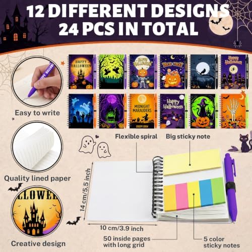 Halloween Notebooks with Pens Bulk, 24 Sets, 5.5 x 4.7 In, Neon - Image 4