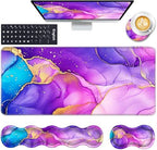 Keyboard Wrist Rest and Mouse Pad with Wrist Support Set Ergonomic Coaster,Memory Foam,Easy Typing Pain Relief,Large XL Desk Mat 31.5"x 11.8",Marble Purple by CICPLKSE