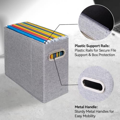 6 Packs Letter Size File Organizer, File Folders Organizer, Fabric Storage Box, Collapsible Paper Organizer with Metal Handle, Smooth PVC Rails, Only Box (Gray) - Image 4