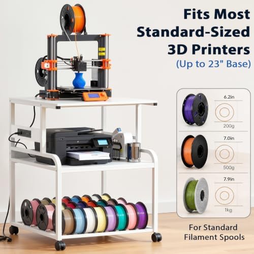 Homieasy 3D Printer Stand with Power Outlet, 23.6" x 23.6", White - Image 6