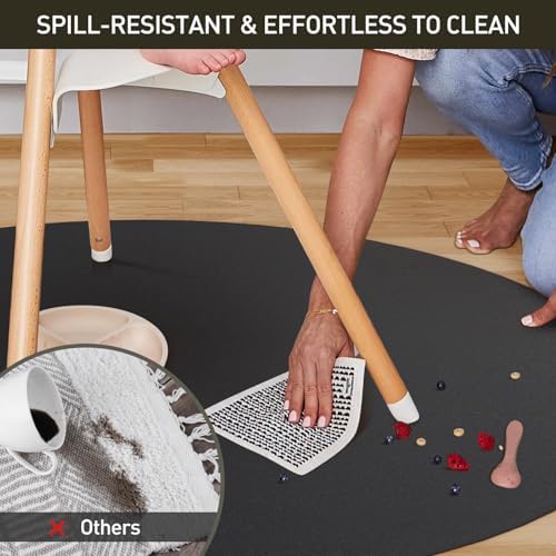 Black Plastic Floor Mat for Under Dining Table, 4ft Round No Slip Waterproof Vinyl Area Rug for Home, Anti-Spill Hard Floor Protector Cover for Living Room, Splat Mat for Under High Chair - Image 2