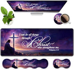 4 in 1 Ergonomic Memory Foam Mouse Pad Wrist Rest Set, Large XXL Gaming Desk Pad + Keyboard Wrist Rest + Mouse Wrist Cushion + Coaster for Home Office Study Gaming, Bible Verse Philippians 4:13 by Unknown