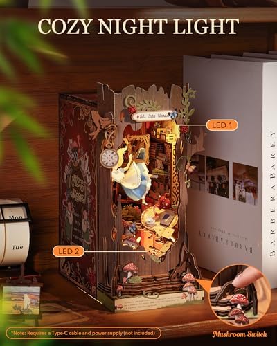 Rolife DIY Book Nook Kits Fall into Wonder, Fairy Tale Bookend Wooden 3D Puzzles for Bookshelf Decor, DIY Miniature House Building Kit for Adults, DIY Crafts/Surprised Gifts for Teens & Book Lovers - Image 4
