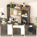 LDAILY Desktop Shelf, Multipurpose Wood Desk Hutch for Max 27" Computer Monitor, Countertop Storage Hutch with 5 Shelves, 3 Tier Desktop Display Rack for Dorm Office Home (Grey Oak) - Image 6
