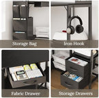 VENNQD Corner Desk with Drawers Shelves, Office Desk with Hutch, Triangle Corner Gaming Computer Desk with Storage Bag, Power Outlets and Hook for Home Office Workstation (Black) - Image 5