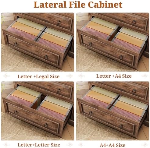 Itaar 2 Drawer File Cabinet, Farmhouse Filing Cabinet for Home Office Fits Letter, Legal, A4 Size, Wood Lateral File Cabinet with Printer Stand, Storage Shelf, Brown - Image 5