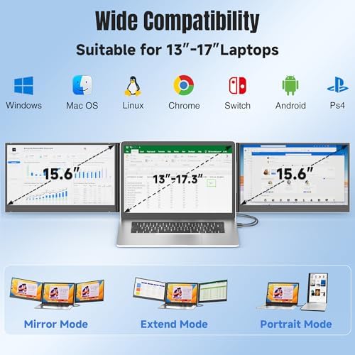 KEFEYA Laptop Screen Extender 15.6", FHD 1080P Portable Triple Monitor for Laptops 13-17.3", 0.16" Ultra-Thin Dual Laptop Monitor Extender for Windows/Mac/Dex/Chrome/Surface, Plug n Play - Image 6