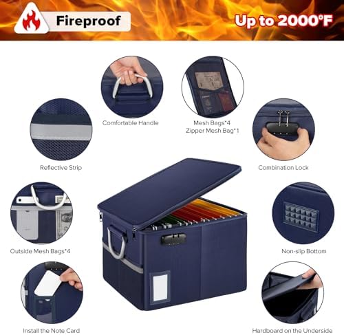 TOMKID Fireproof File Cabinet with Lock, Fireproof Document Organizer Collapsible File Box Filing Cabinet with Handle for Letter Legal Folder Certifications (Orange) - Image 3