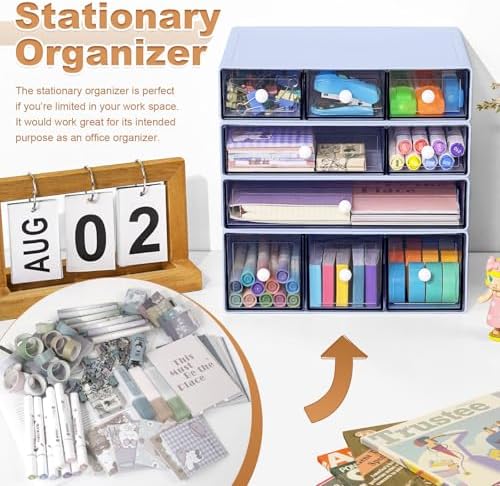 Desk Organizer with 9 Drawers, 4 Tier Plastic Stackable Storage Drawers for Desk Storage, Office Stationary Makeup Organizer Suit for Home, Office and School - Image 5