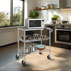 Finnhomy 3 Tier Heavy Duty Commercial Grade Utility Cart with Wood Top, Wire Rolling Cart with Wheels and Handle Bar, Kitchen Carts on Wheels, Metal Cart with 600 LBS Capacity, Chrome - Image 3