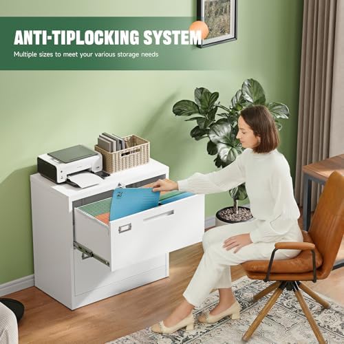 Letaya 2 Drawer File Cabinet with Lock,Metal Lateral Filing Cabinet for Home Office,Hanging Letter/Legal/A4 Size (White, H27.95×W28.35×D15.74) - Image 4