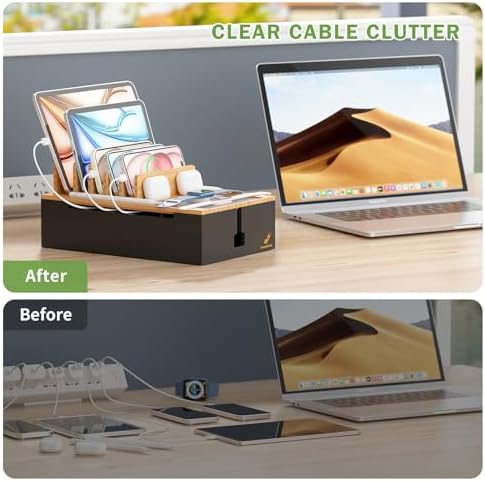 Pezin & Hulin Bamboo Charging Station for Multiple Devices-Natural+Black - Image 3
